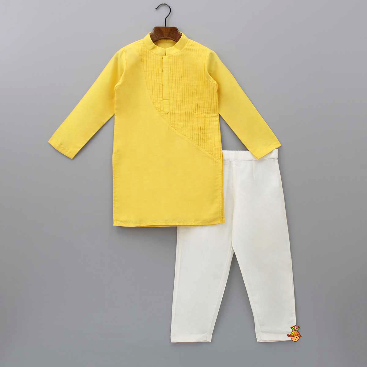 Ethnic Yellow Kurta And Off-White Pyjama