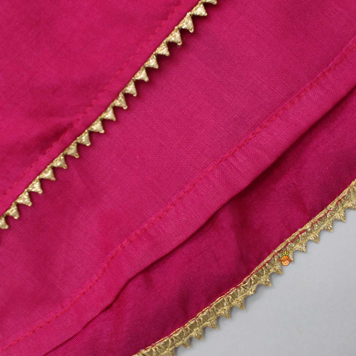 Gota Lacework Detail Pink Kurti And Tulip Dhoti With Matching Dupatta