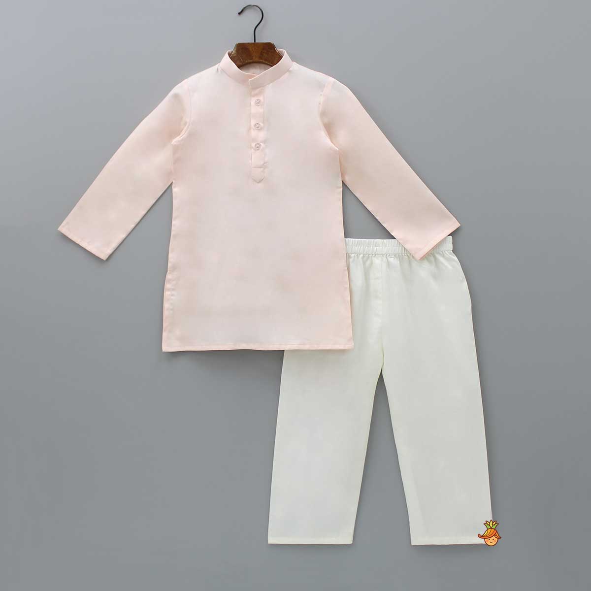 Peach Kurta With Sea Life Embroidered Jacket And Pyjama