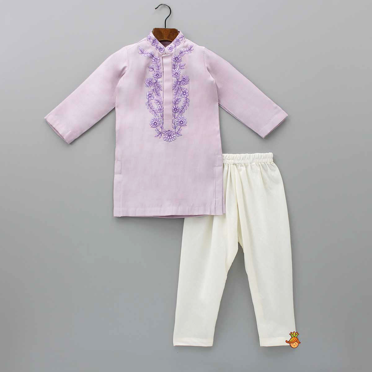 Embroidered Collar and Placket Lilac Kurta With Churidar