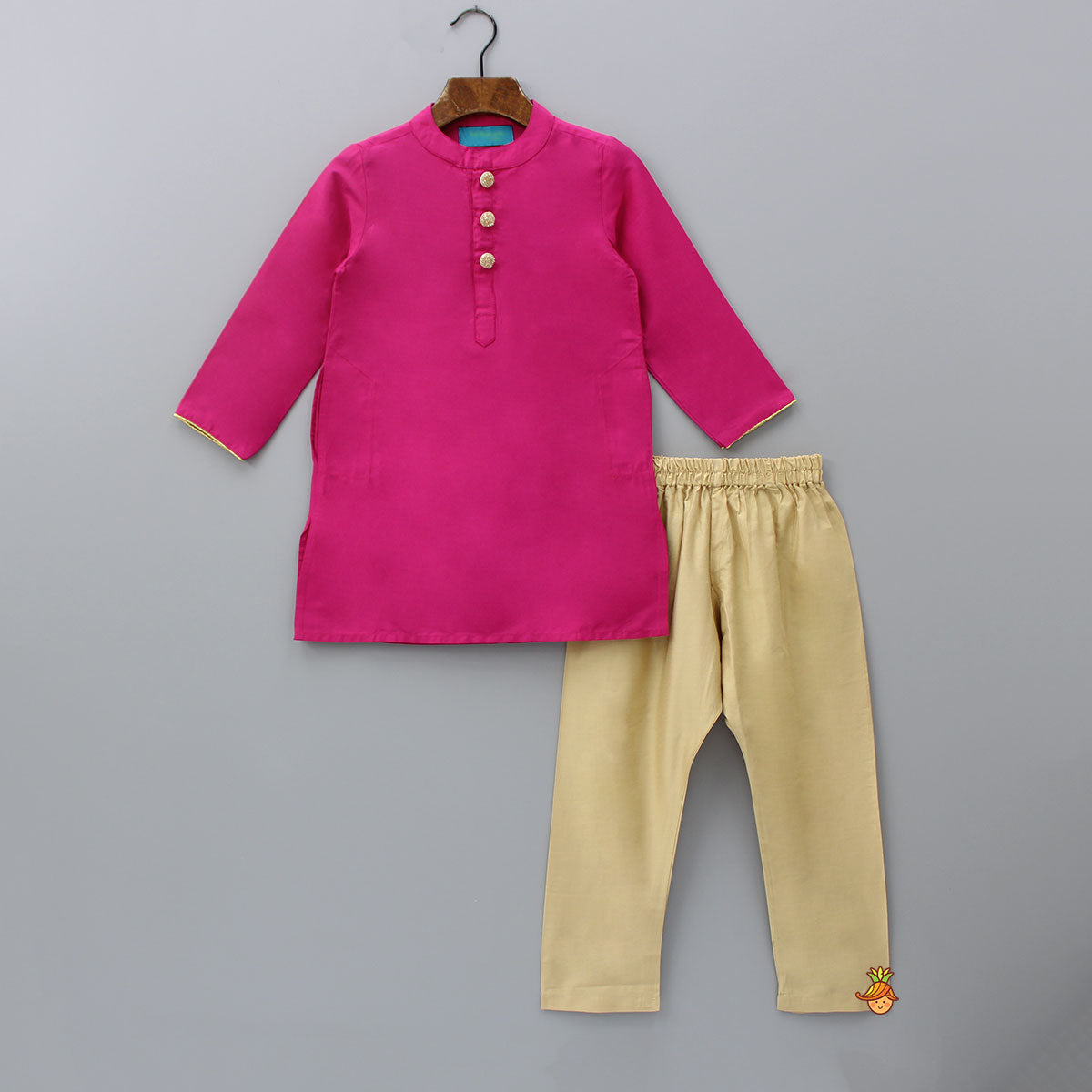 Pink Kurta With Floral Printed Chanderi Jacket And Pyjama