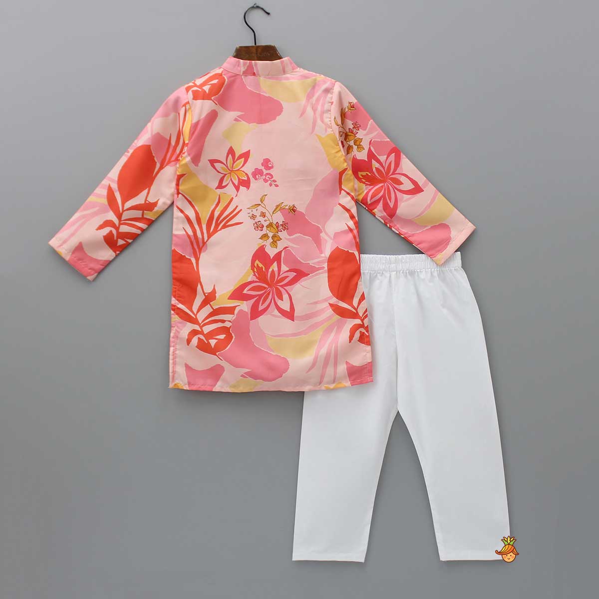 Floral Printed Multicoloured Kurta With White Pyjama