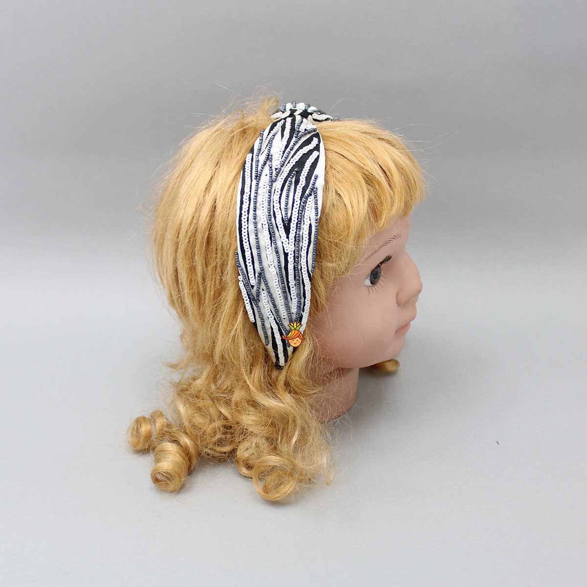 Black And White Embroidered Knot Detail Hair Band