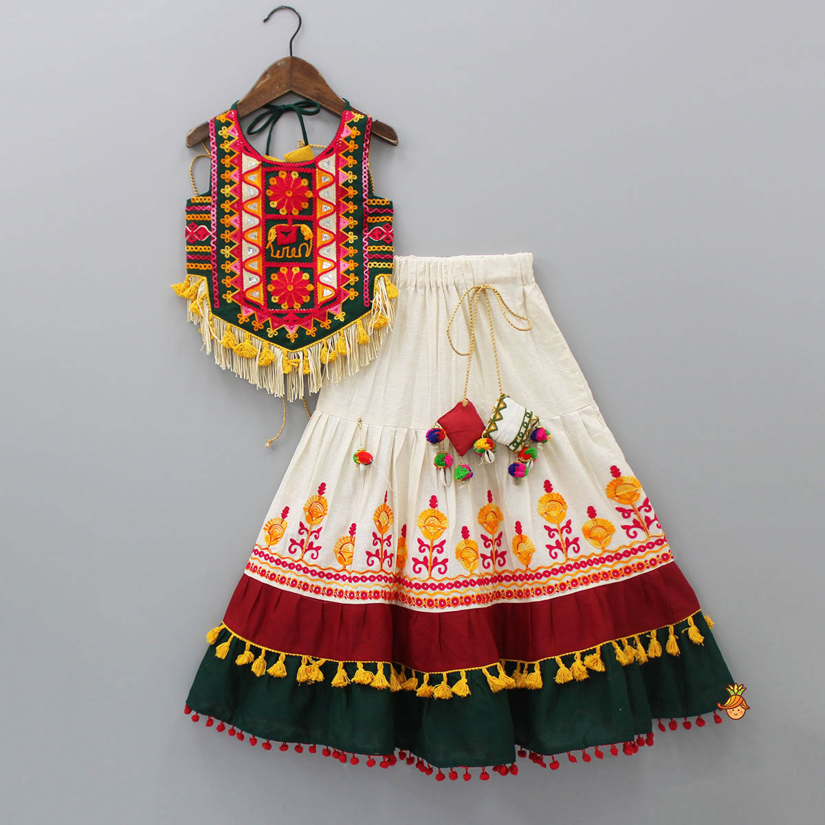 Thread Embroidered Stylish Halter Neck Top And Lehenga