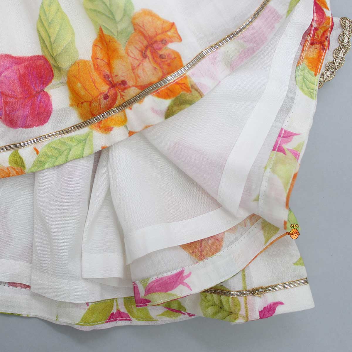 Gota Lace Detail Floral Printed Kurti And Sharara With Net Dupatta