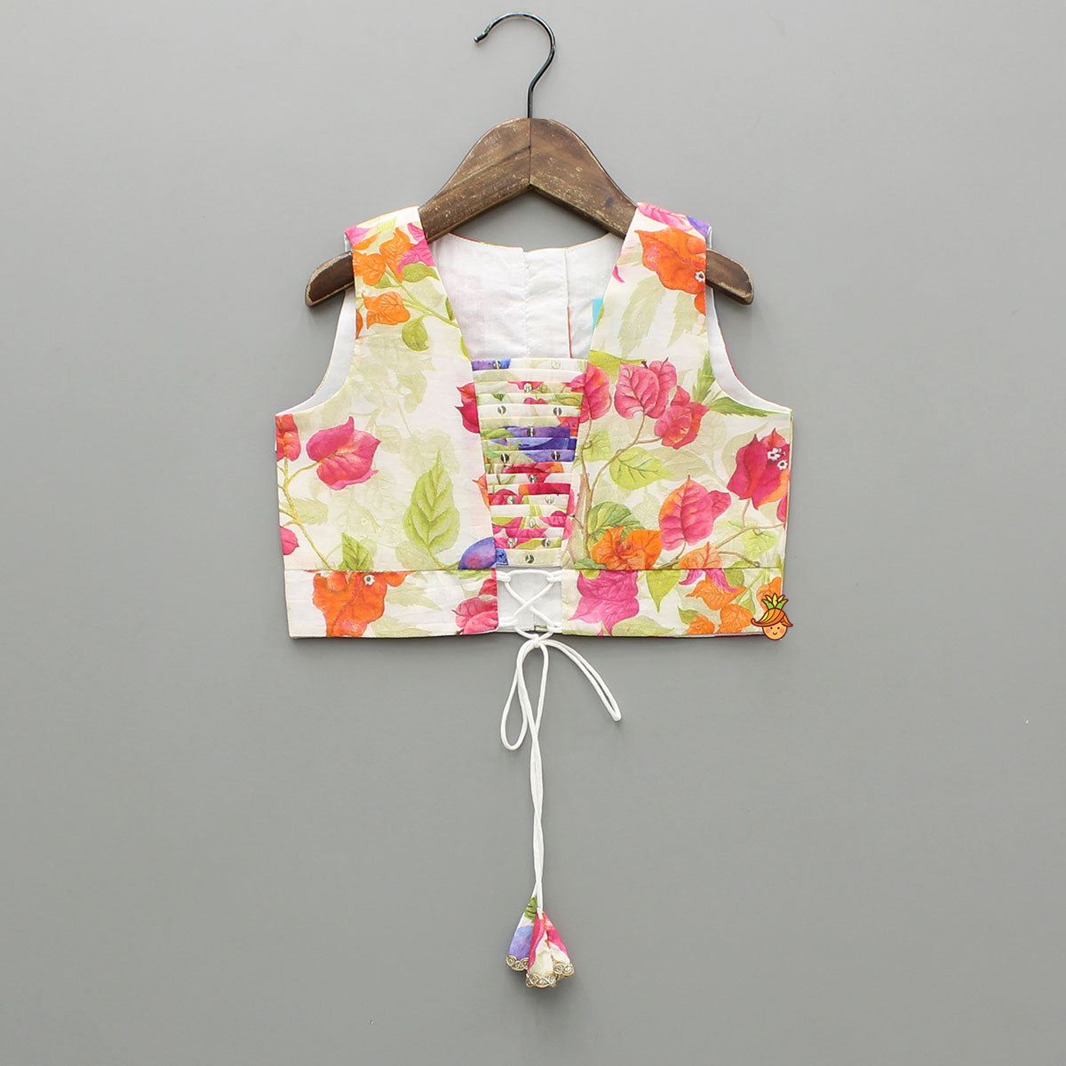 Multicolour Floral Printed Top And Lehenga With Net Dupatta