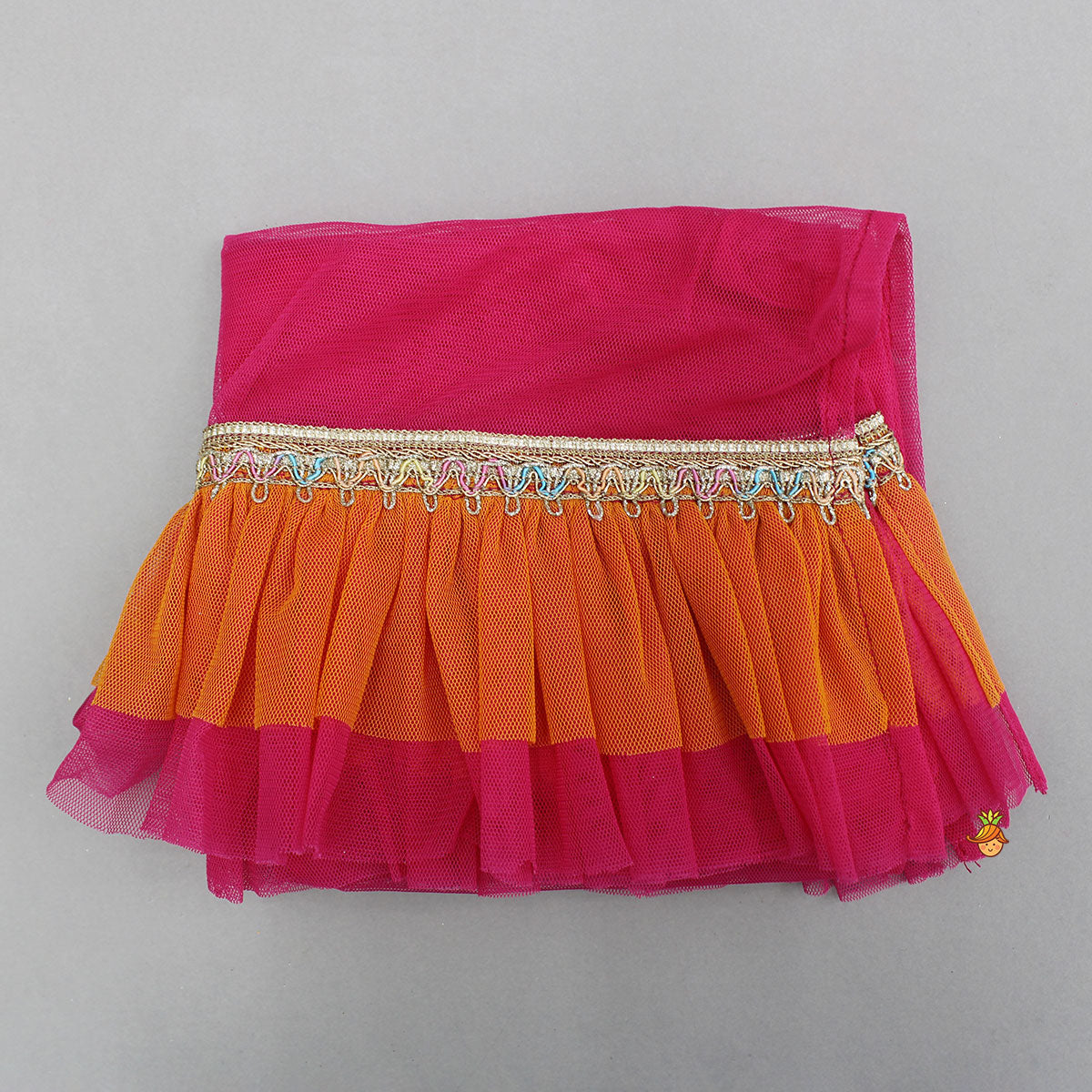Multicolour Floral Printed Top And Lehenga With Net Dupatta