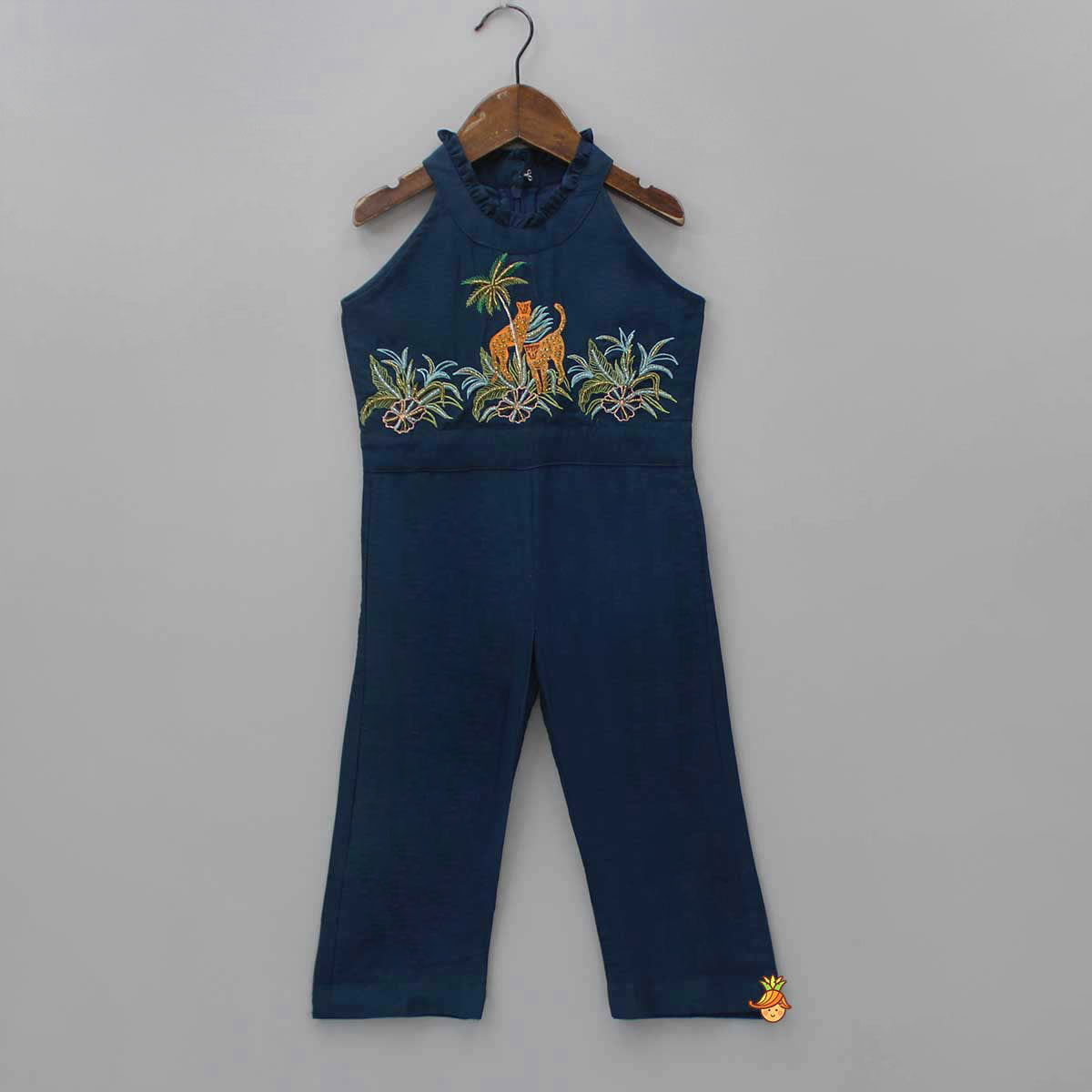 Blue Embroidered Yoke Jumpsuit