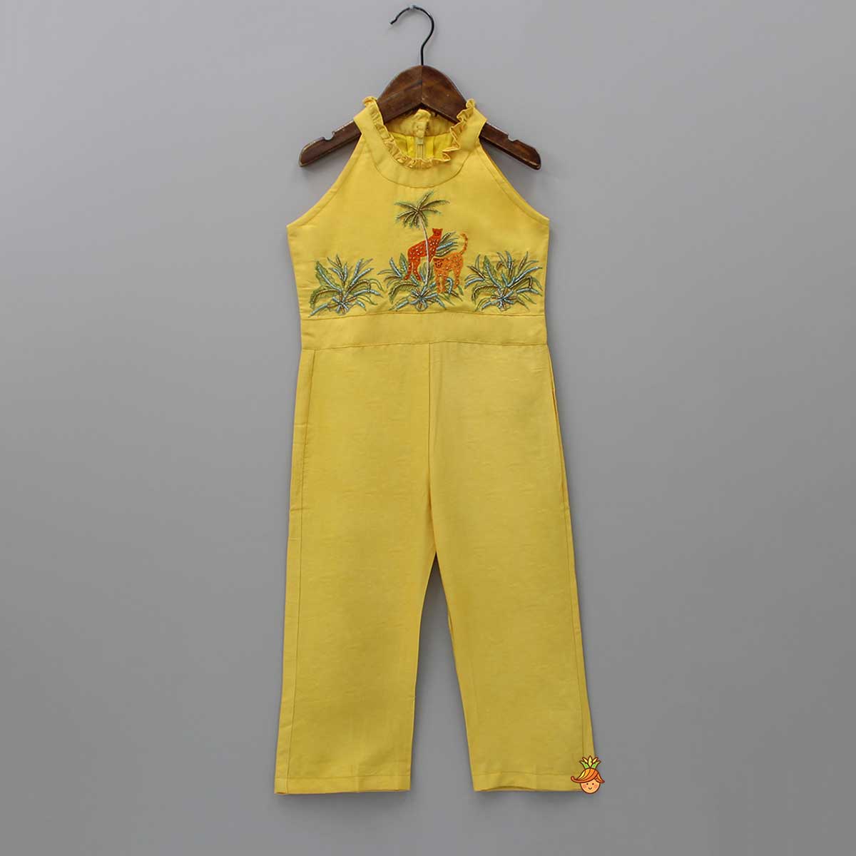 Embroidered Yoke Yellow Jumpsuit
