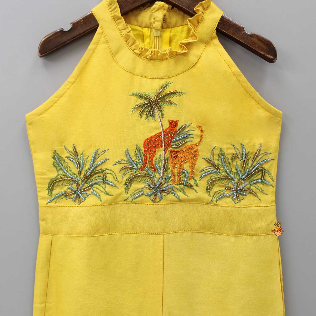 Embroidered Yoke Yellow Jumpsuit