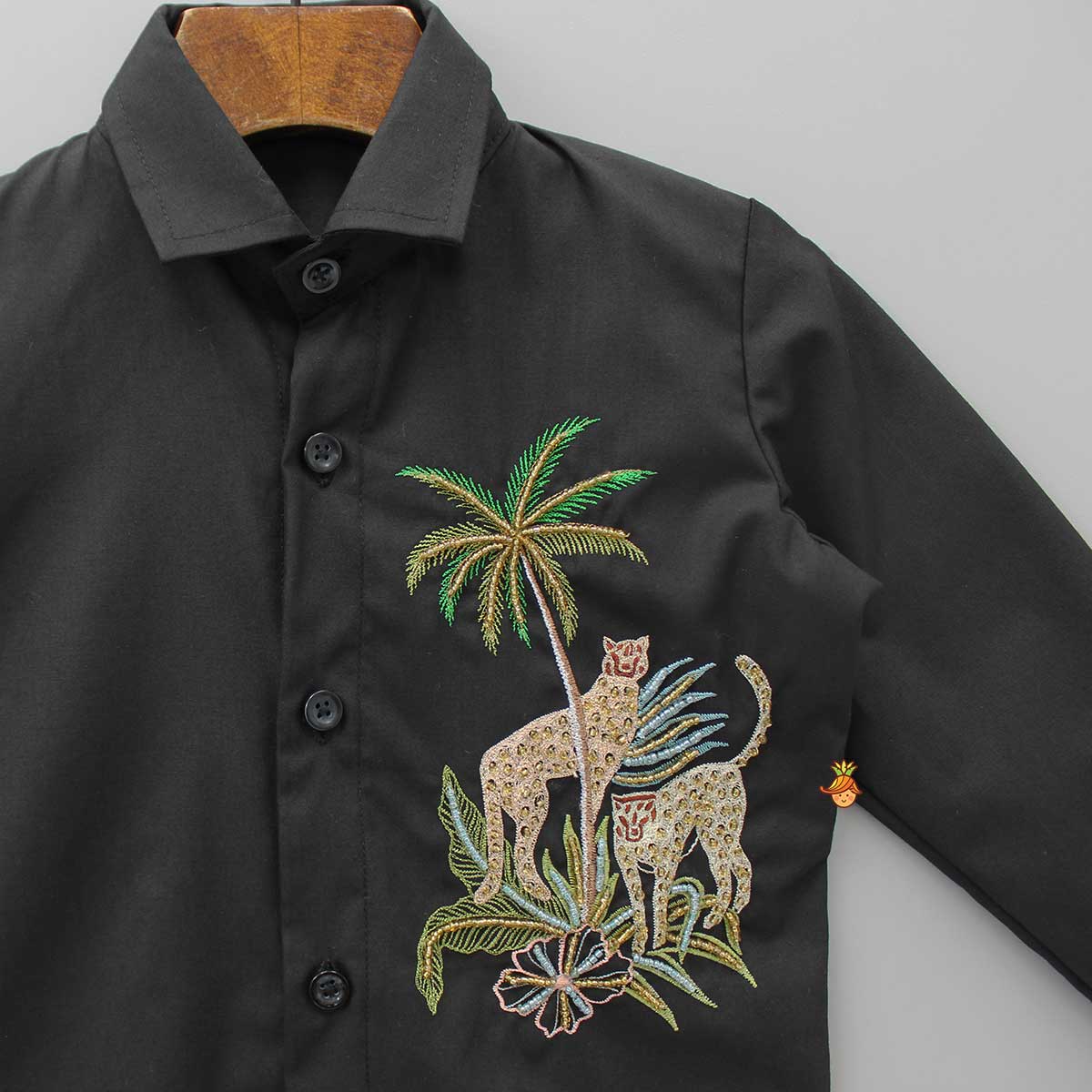 Jungle Theme Embroidered Black Shirt