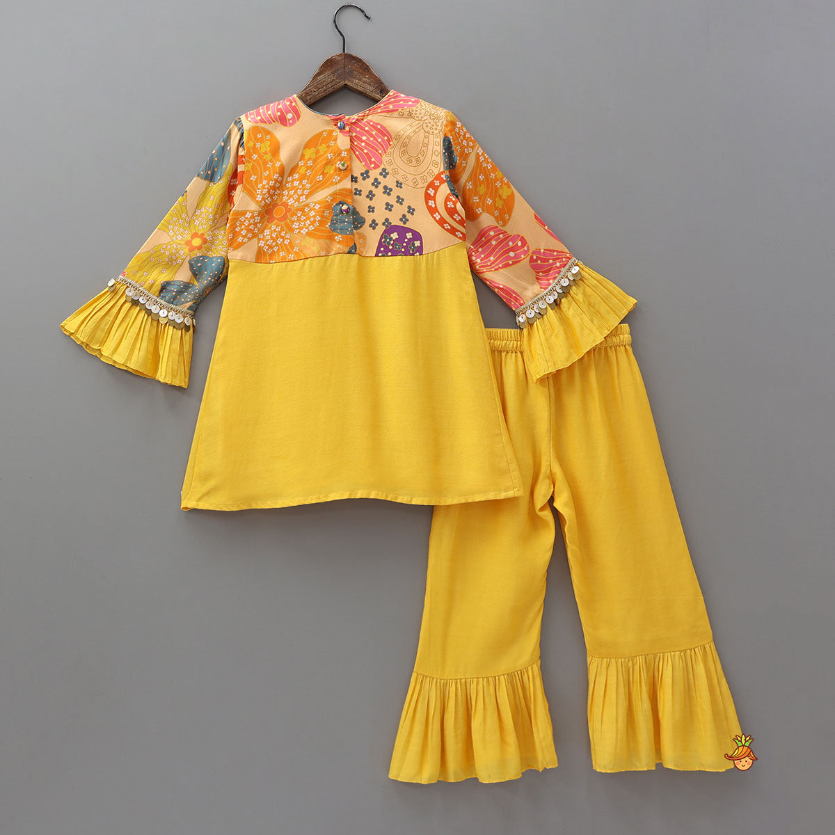 Sequins Floral Printed Kurti With Palazzo And Net Dupatta