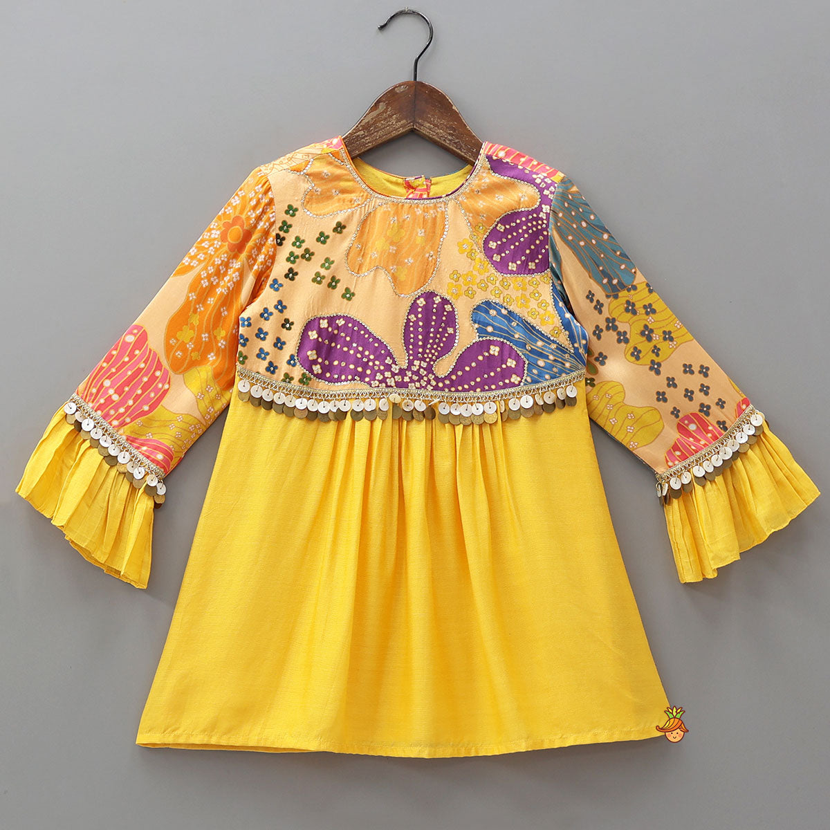 Sequins Floral Printed Kurti With Palazzo And Net Dupatta