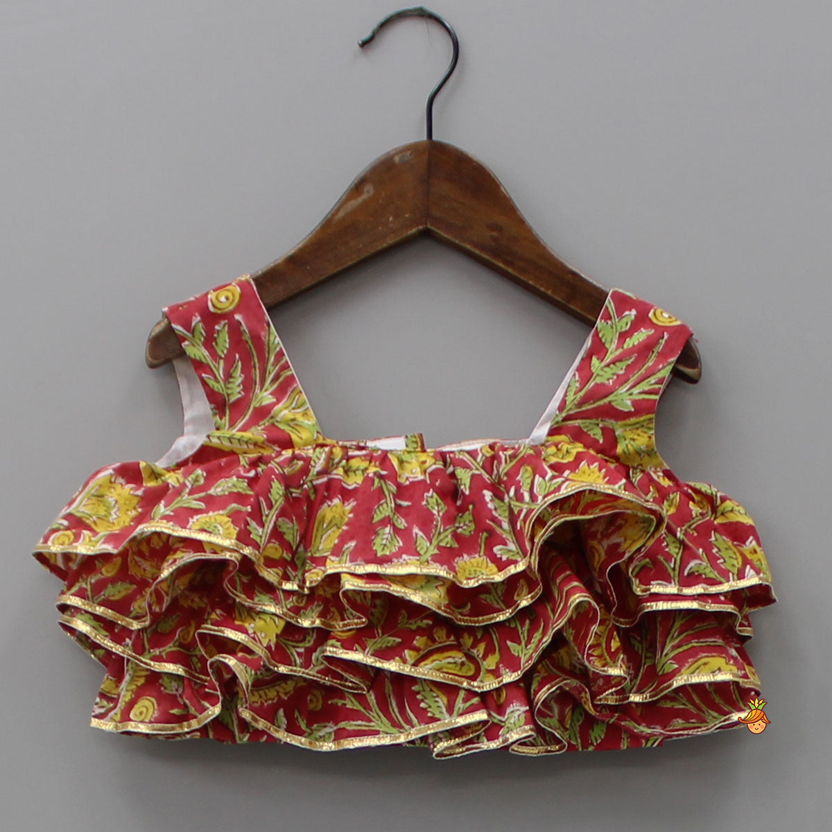 Floral Printed Frilly Strappy Top And Lehenga