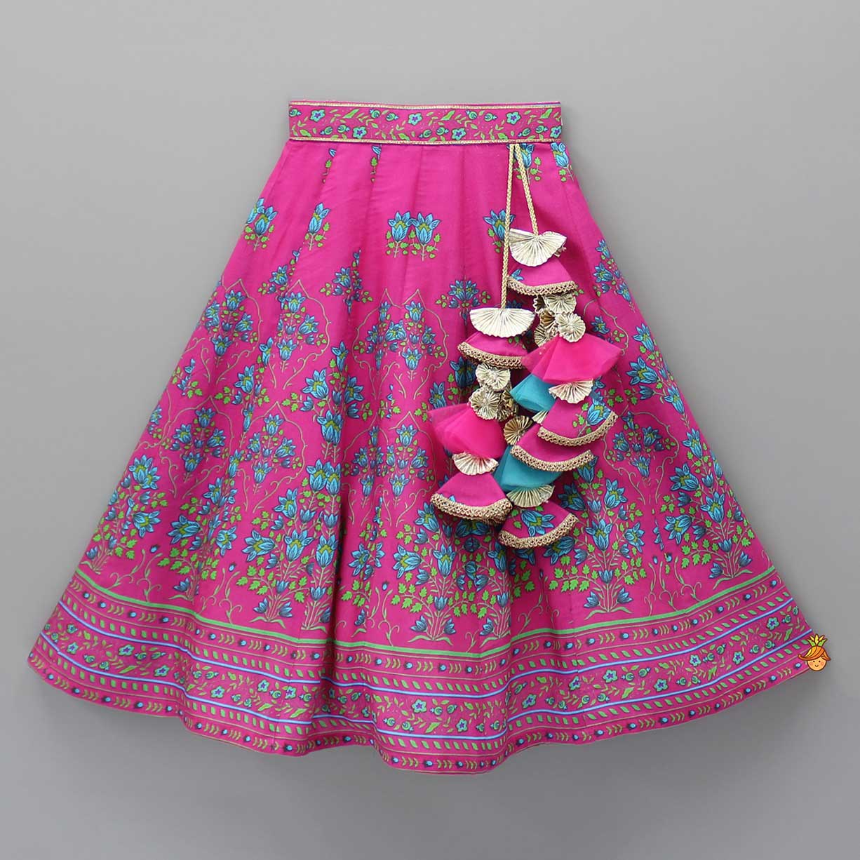 Pink Floral Printed Top And Lehenga With Matching Potli And Net Dupatta