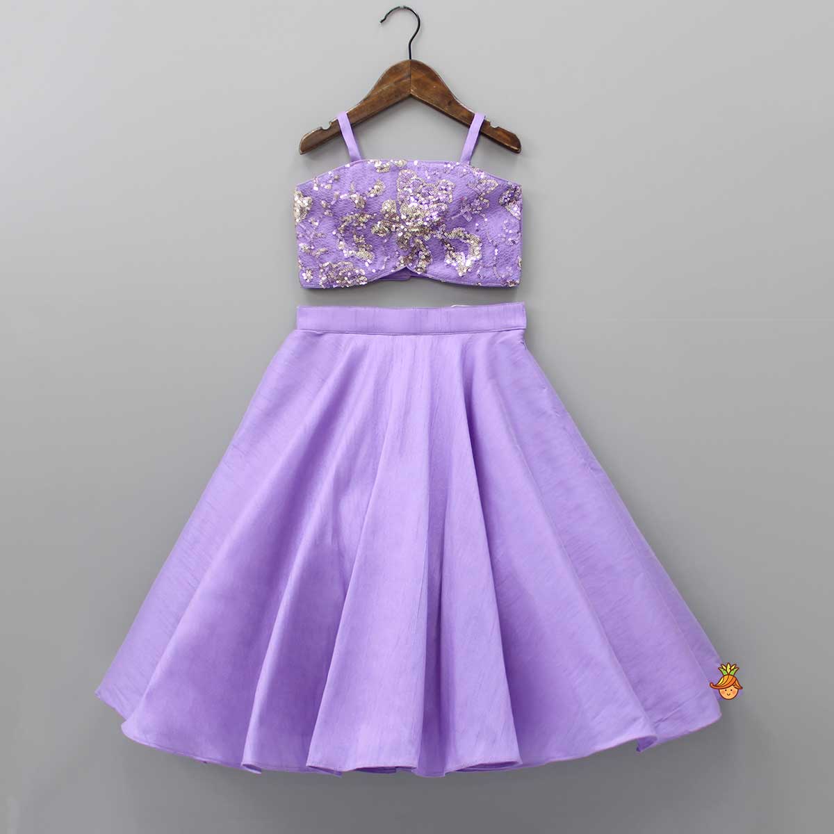 Sequin Detail Strappy Lavender Top And Lehenga