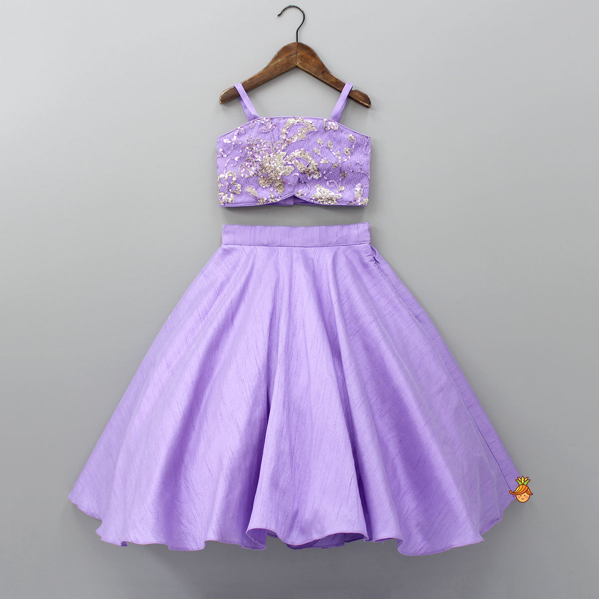 Sequin Detail Strappy Lavender Top And Lehenga