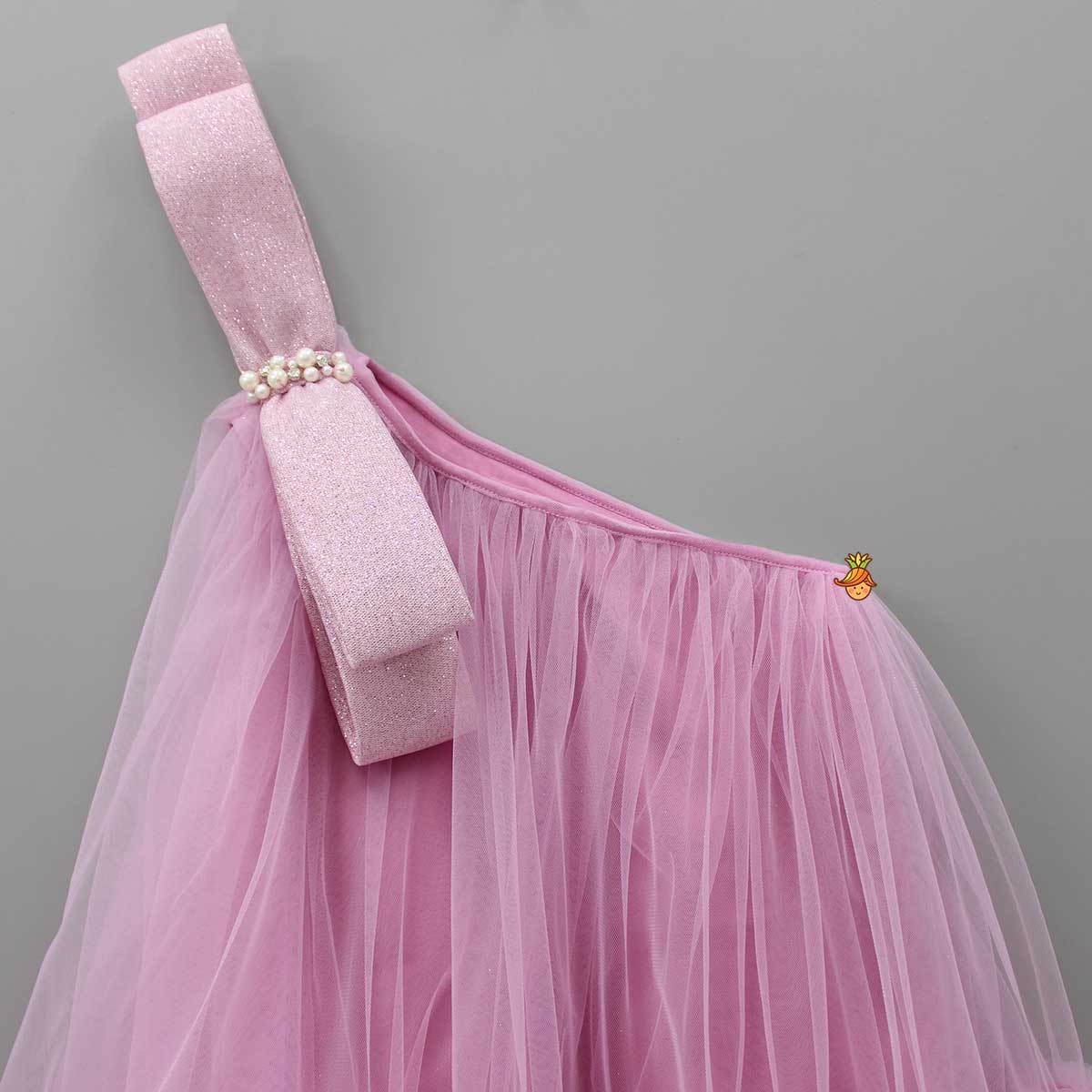 Dual Bow Enhanced Pink One Shoulder Dress