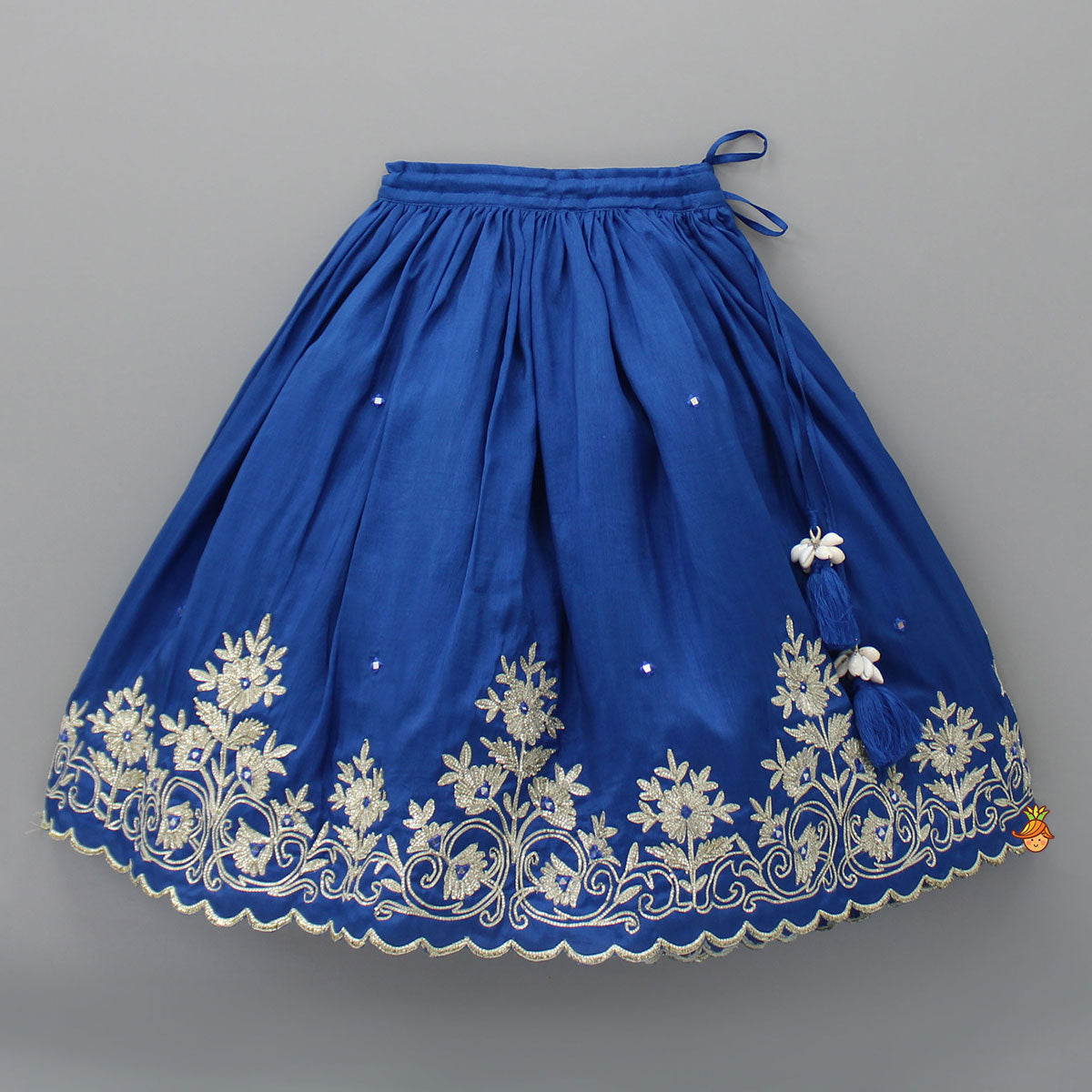 Blue Halter Neck Embroidered Top With Embroidered Lehenga