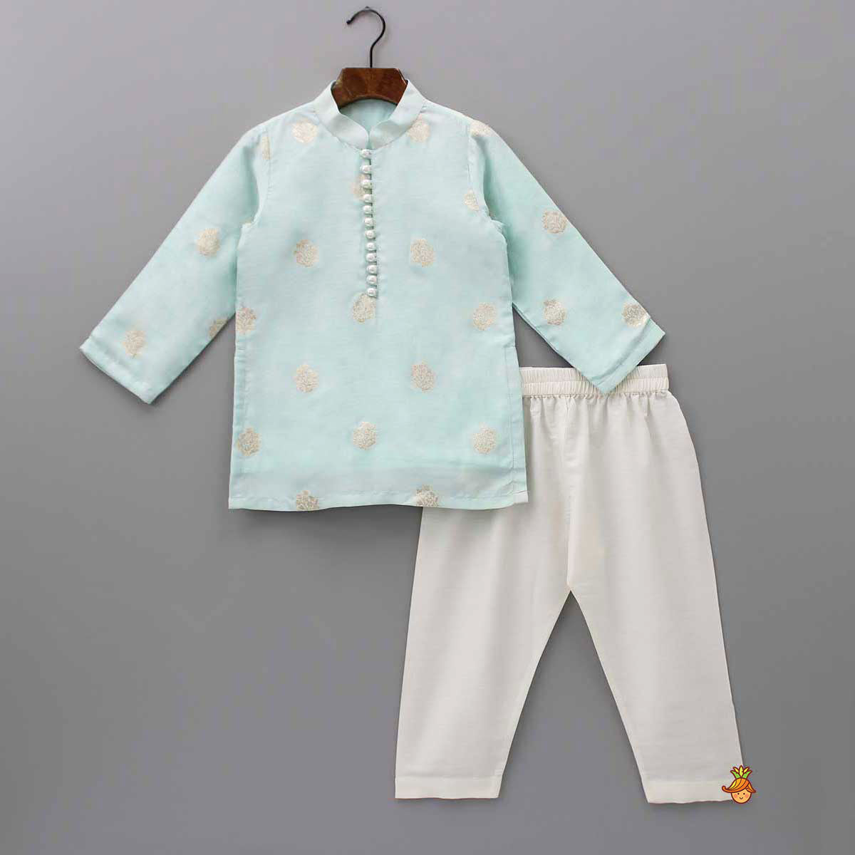 Blue Kurta With Detailed Loop Buttons And Pyjama