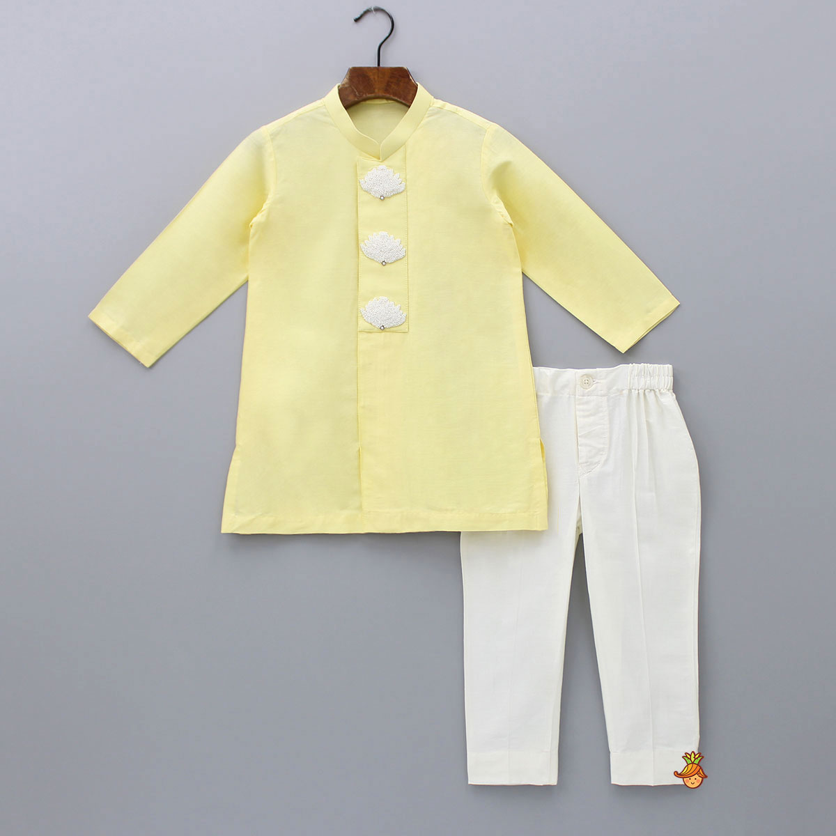 Yellow Hand Embroidered Placket Kurta With Pant