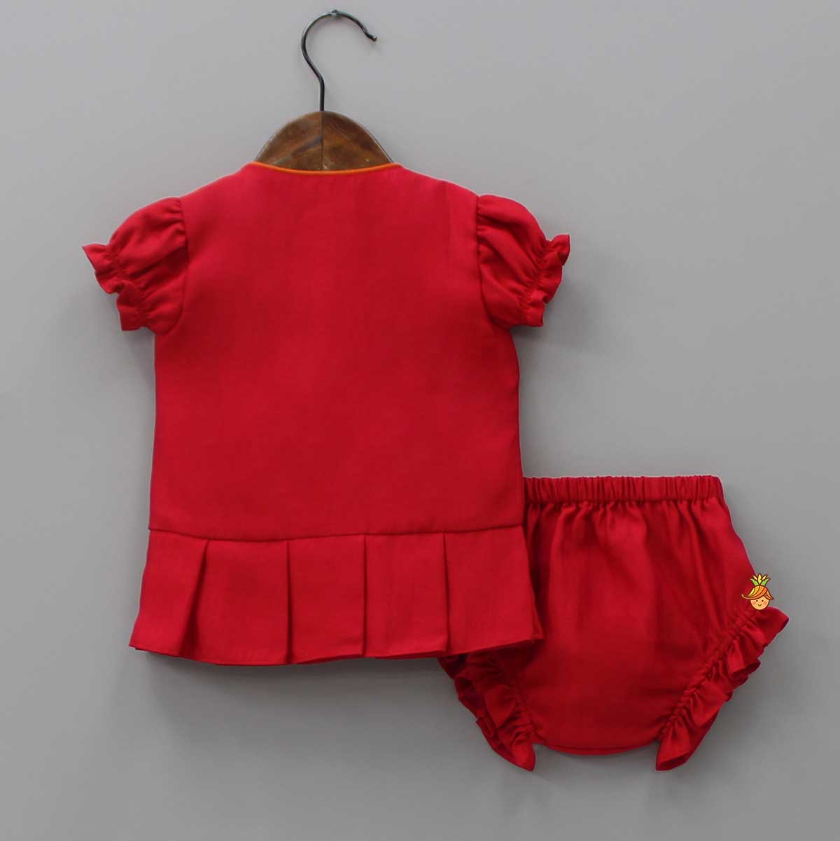 Bird Embroidered Red Top And Bloomer