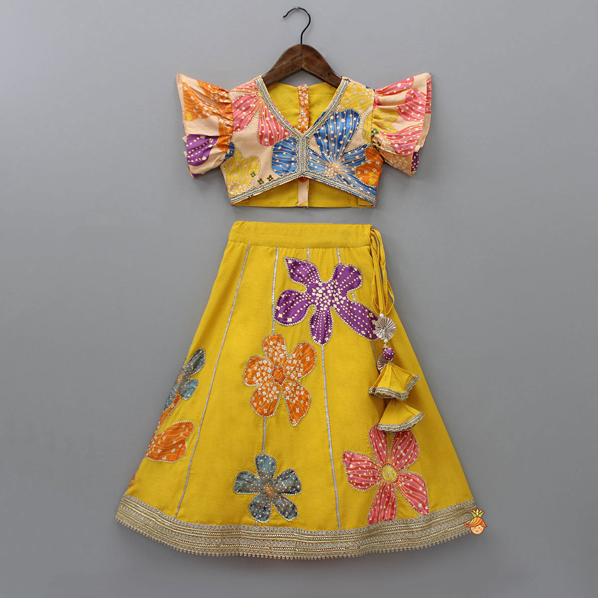 Sequin Floral Printed Top With Lehenga And Net Dupatta