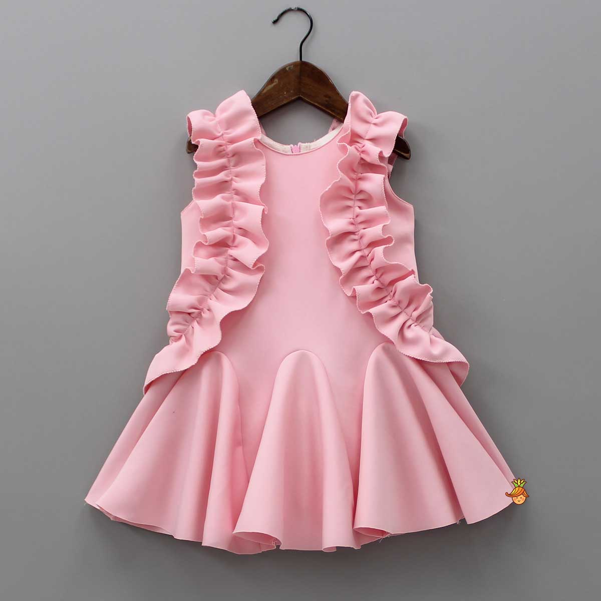 Pink Ruffled Dress With Flared Hem