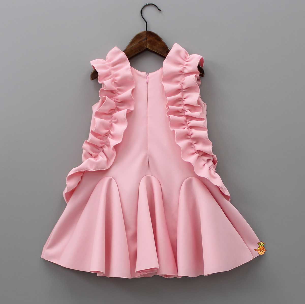 Pink Ruffled Dress With Flared Hem