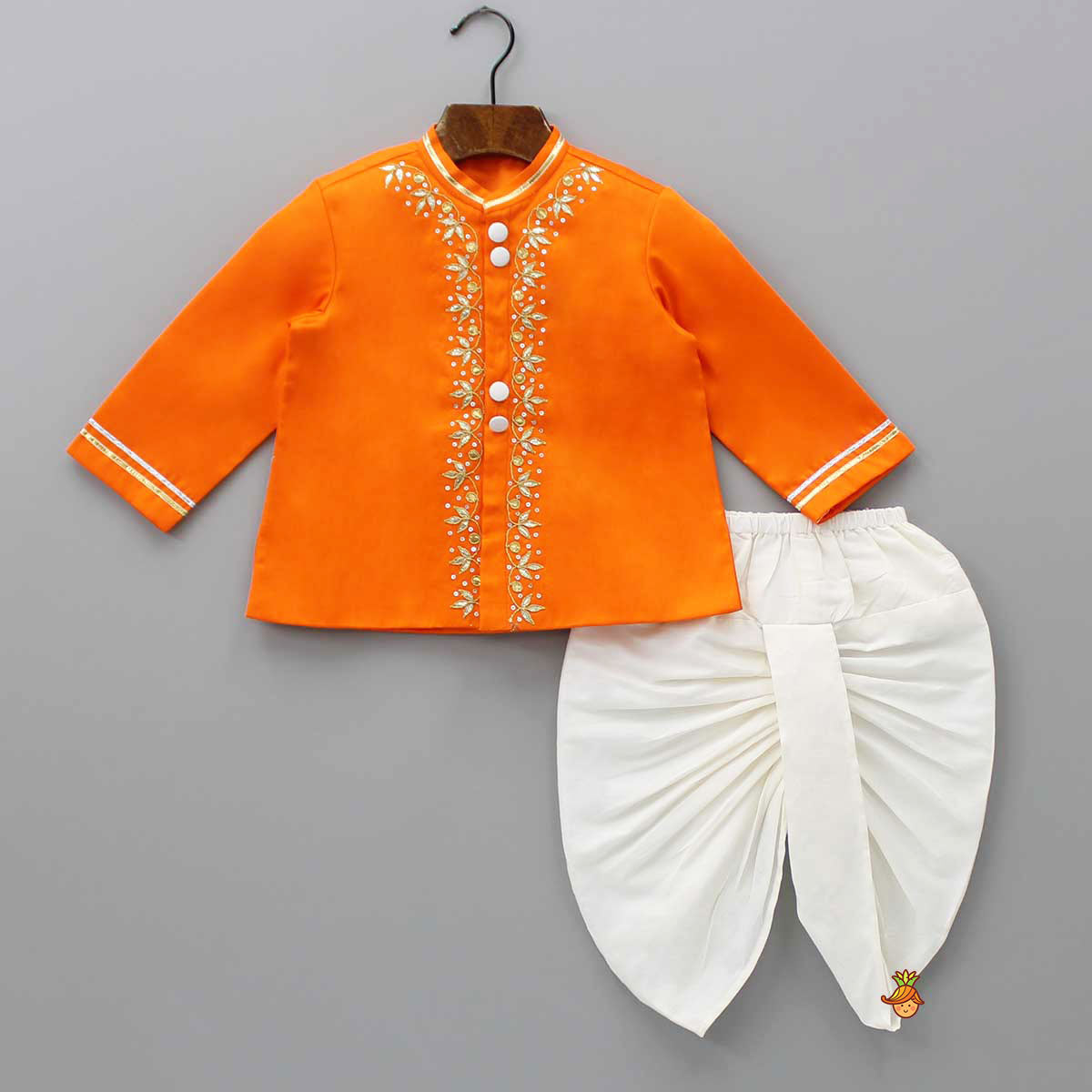 Gota Lacework Detail Orange Kurta And Dhoti