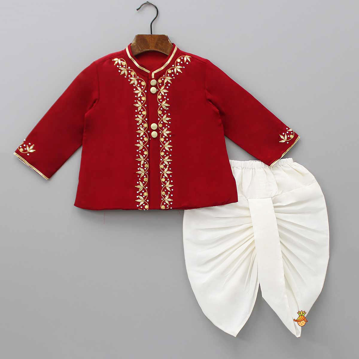 Gota Lacework Detail Red Kurta And Dhoti