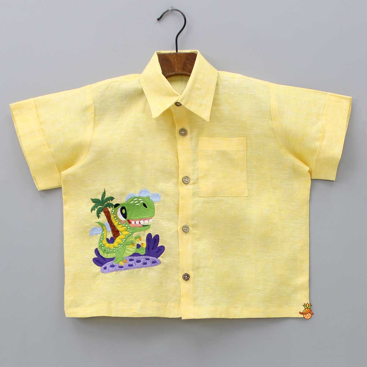 Animal Embroidered Yellow Shirt And Shorts