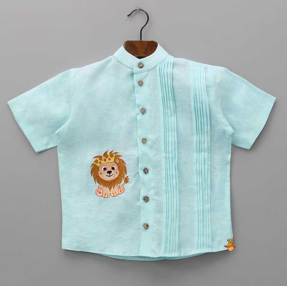 Cute Animal Embroidered Blue Shirt