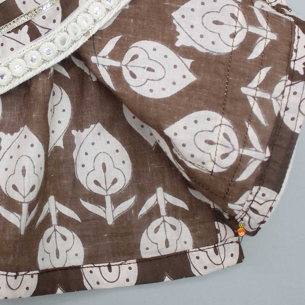 Gota Lace Detail-Printed Brown Kurti And Sharara
