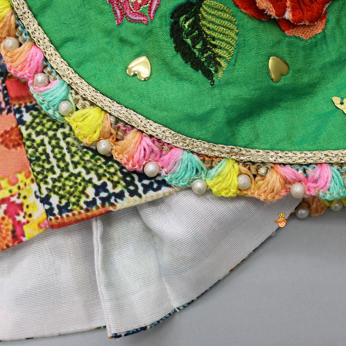 Embroidered Heart Shaped Top And Multicolour Lehenga With Dupatta