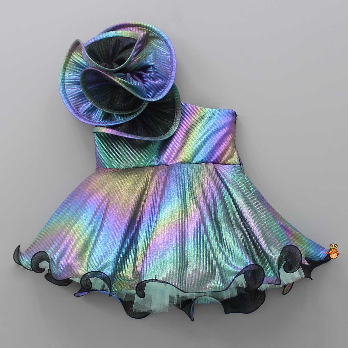 Pleated One Shoulder Multicolour Dress