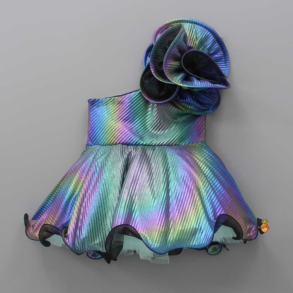 Pleated One Shoulder Multicolour Dress