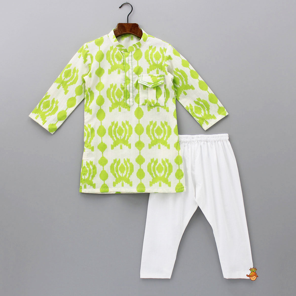 Dual Tone Printed Kurta And White Pyjama