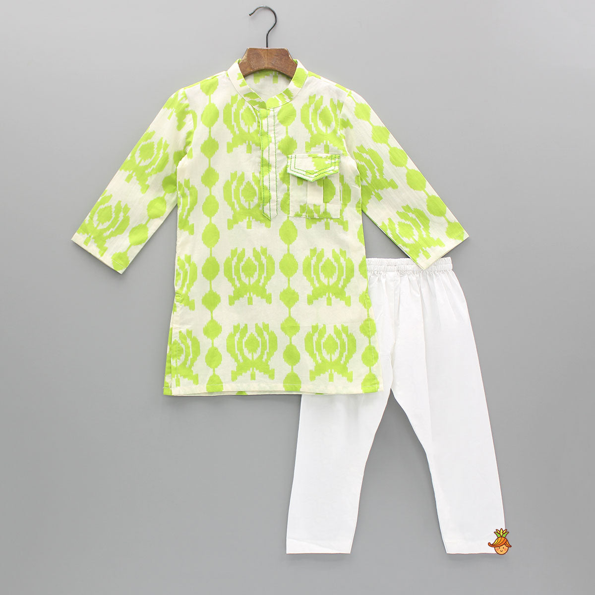 Dual Tone Printed Kurta And White Pyjama