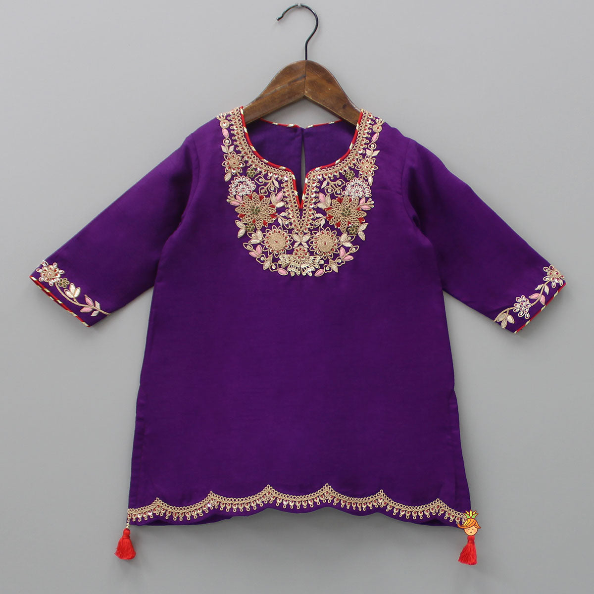 Purple Embroidered Kurti With Pleated Sharara
