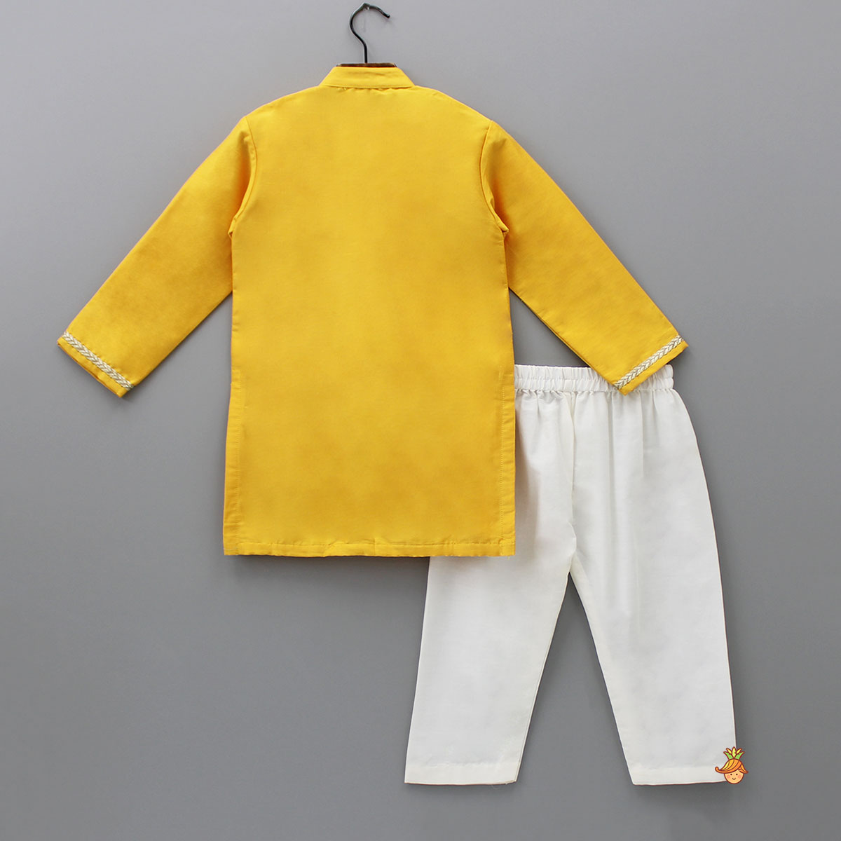 Embroidered Mustard Kurta And Off White White Pyjama