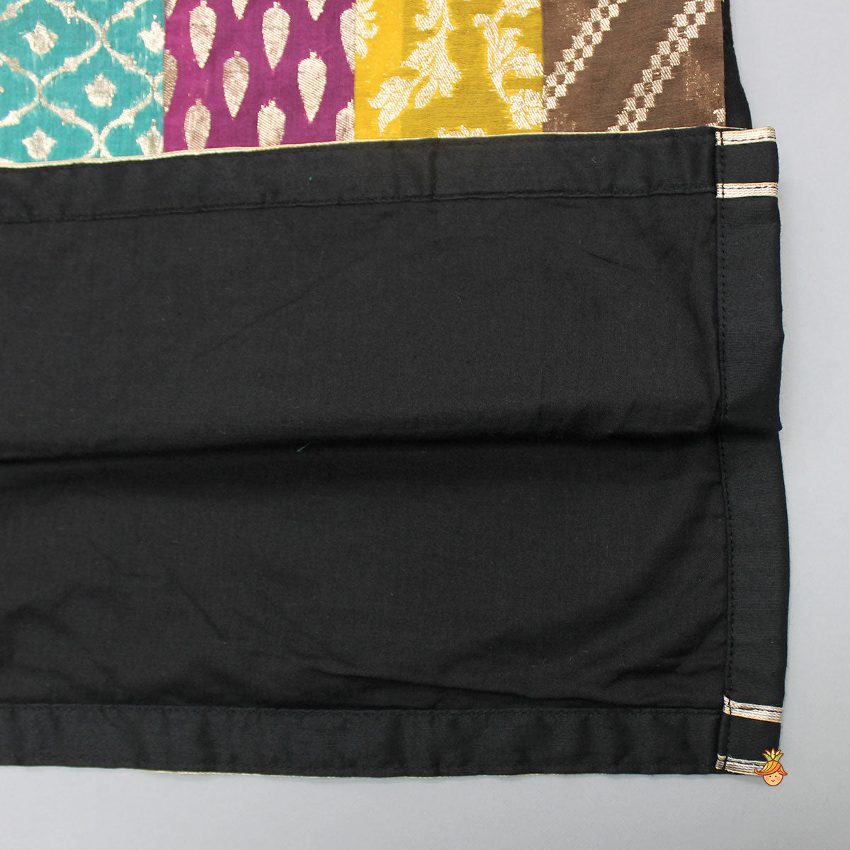 Black Kurta With Multicolour Attached Flap And Pyjama