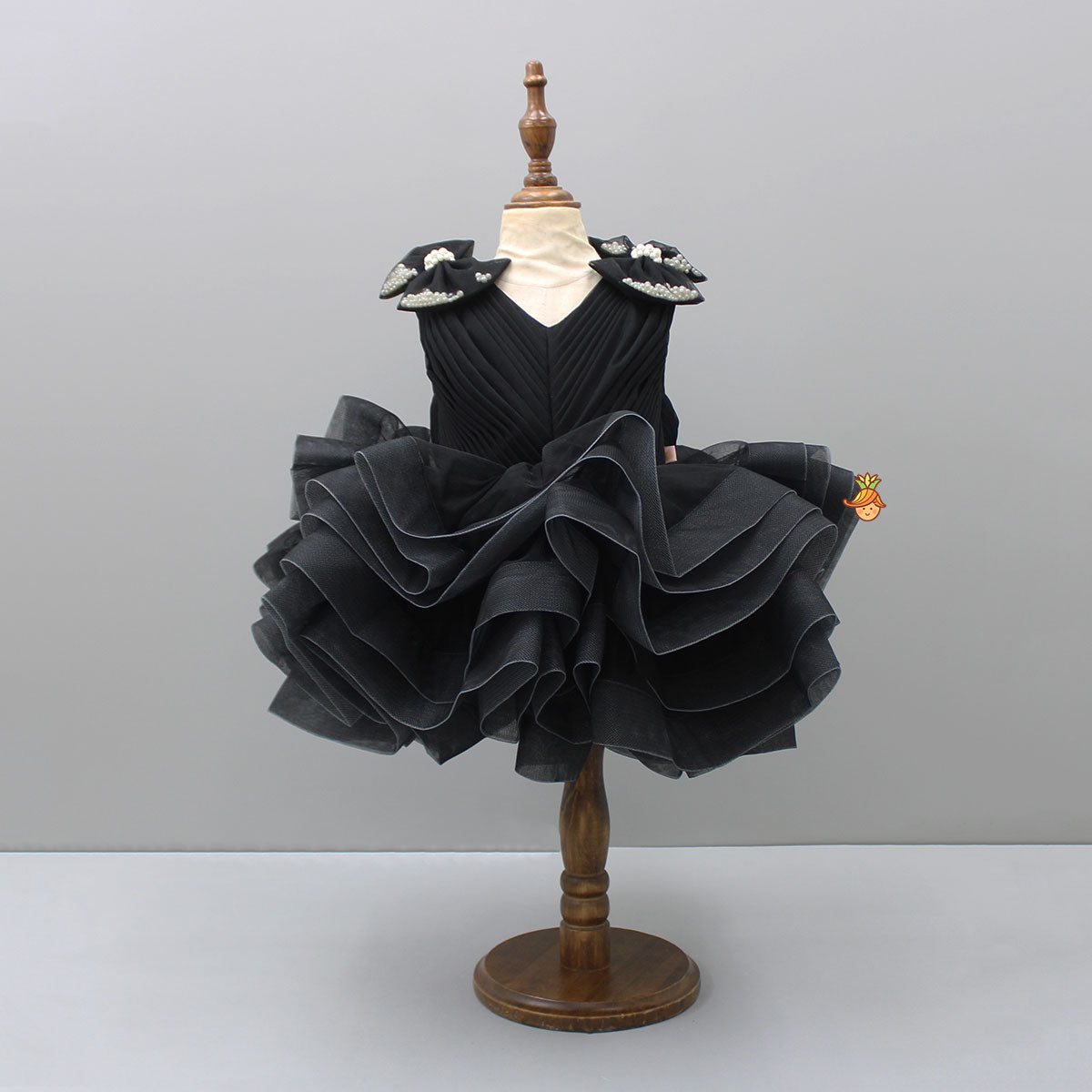 Multicolour Ruffle Net Black Dress