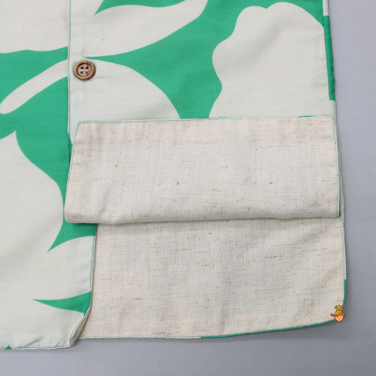 Off White Kurta With Green Printed Jacket And Pyjama