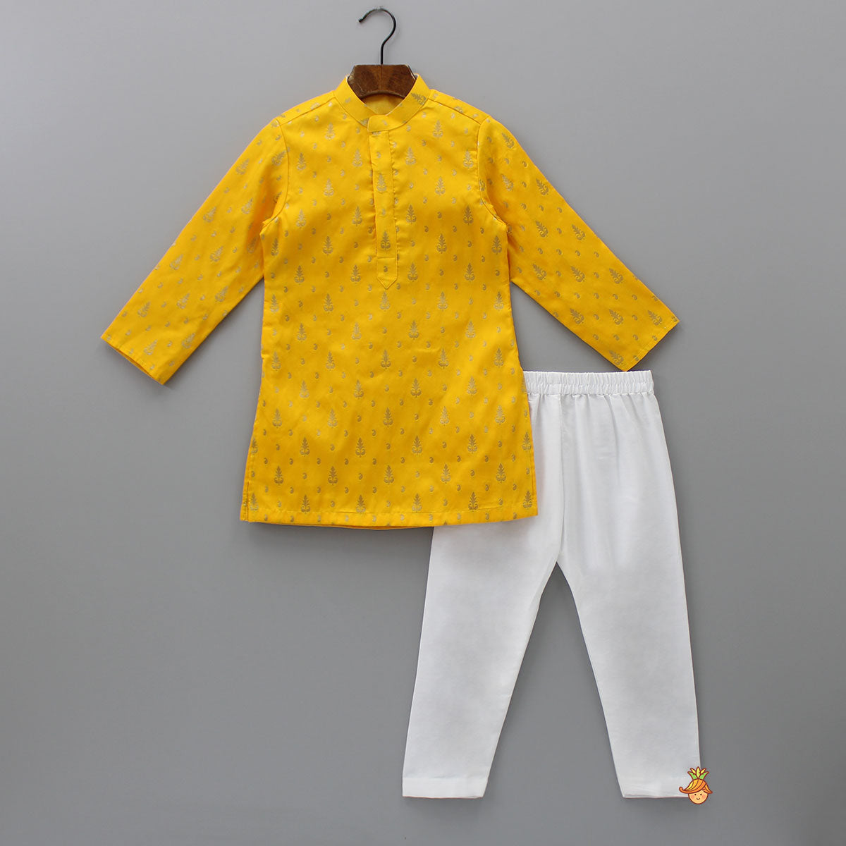 Brocade Kurta And Multicolored Jacket With Pyjama