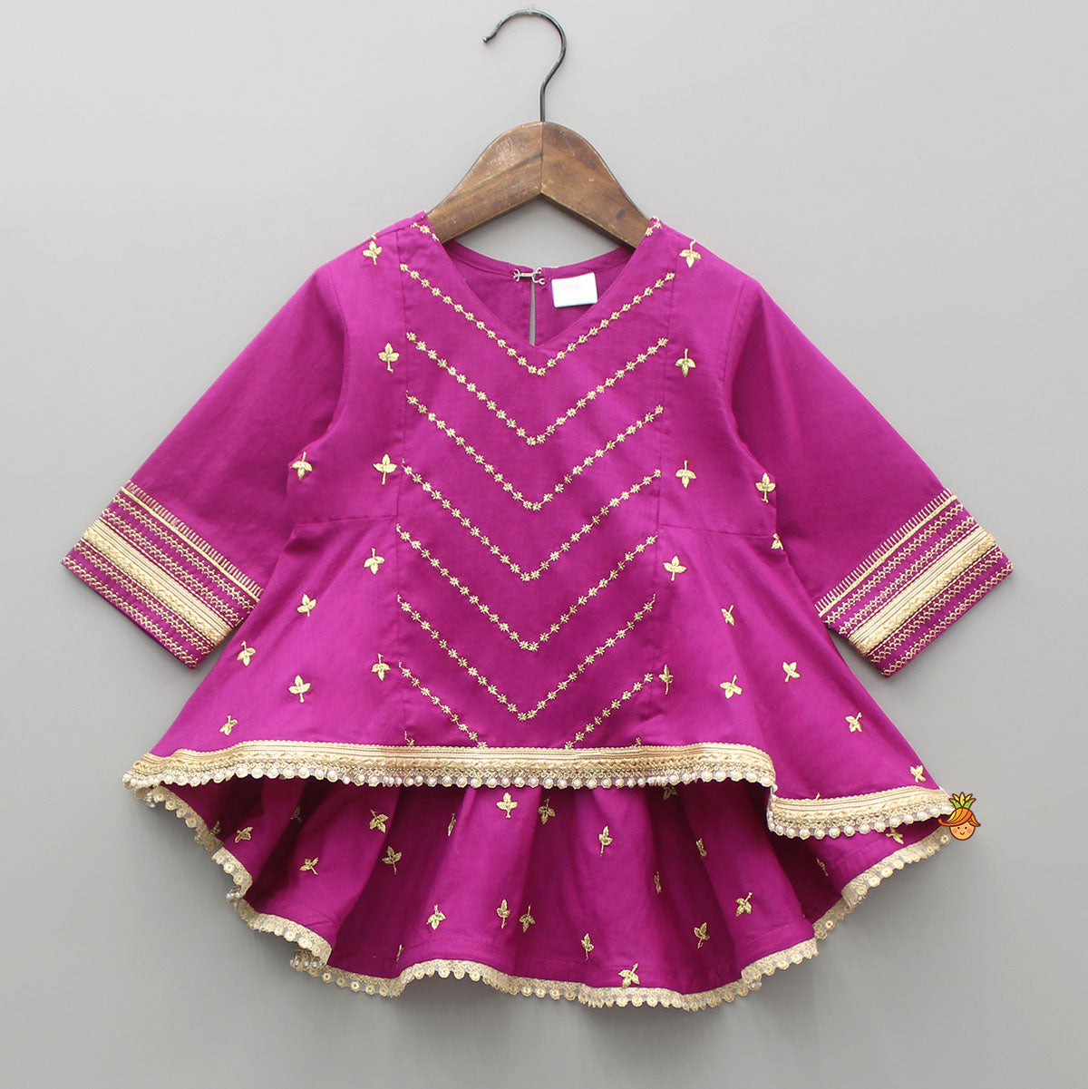 Purple Embroidered High Low Kurti With Pant