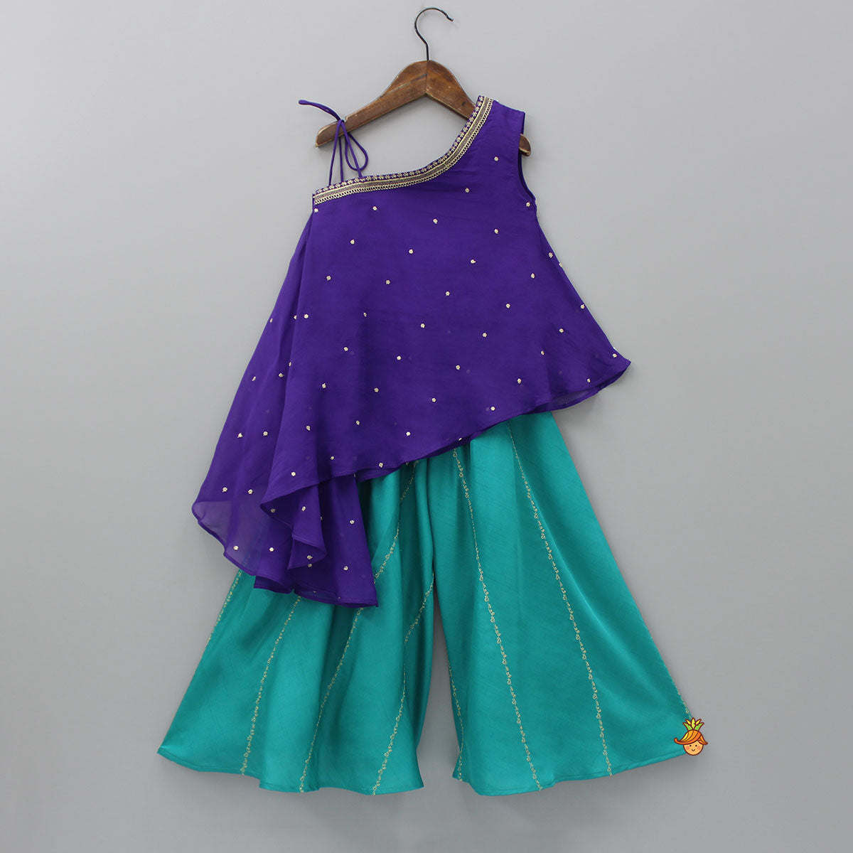 Purple One Shoulder Stylish Kurti And Flared Palazzo