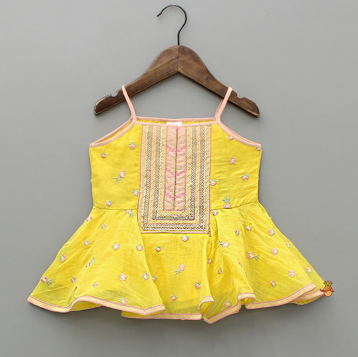 Yellow Embroidered Strappy Top And Tulip Dhoti