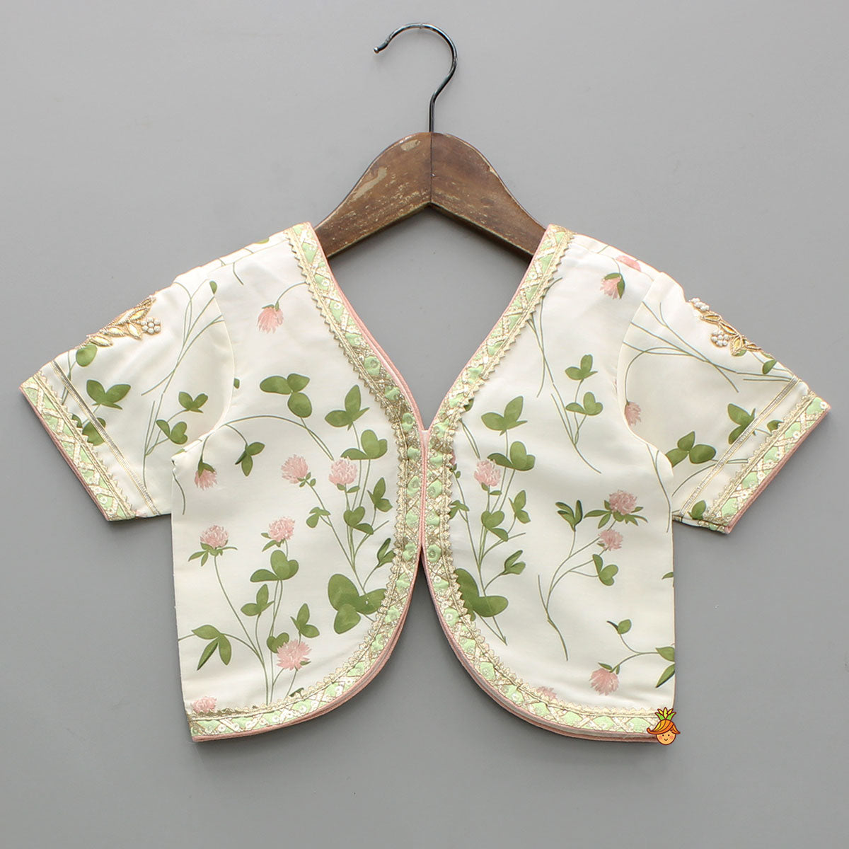 Floral Printed Crop Top With Lehenga And Net Dupatta