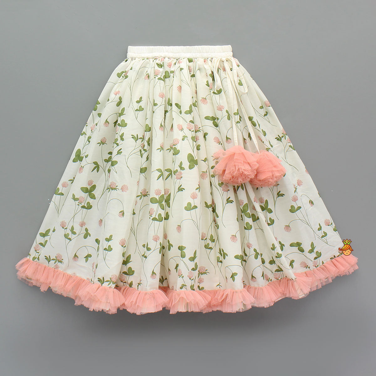 Floral Printed Crop Top With Lehenga And Net Dupatta